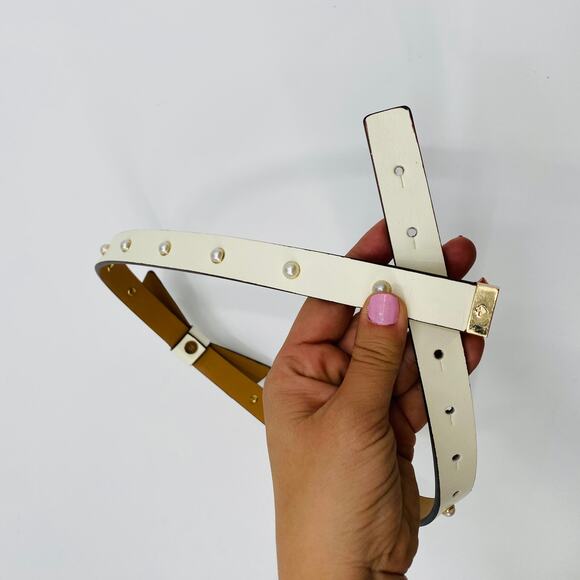 Kate Spade pearl white leather bow waist belt main image 5